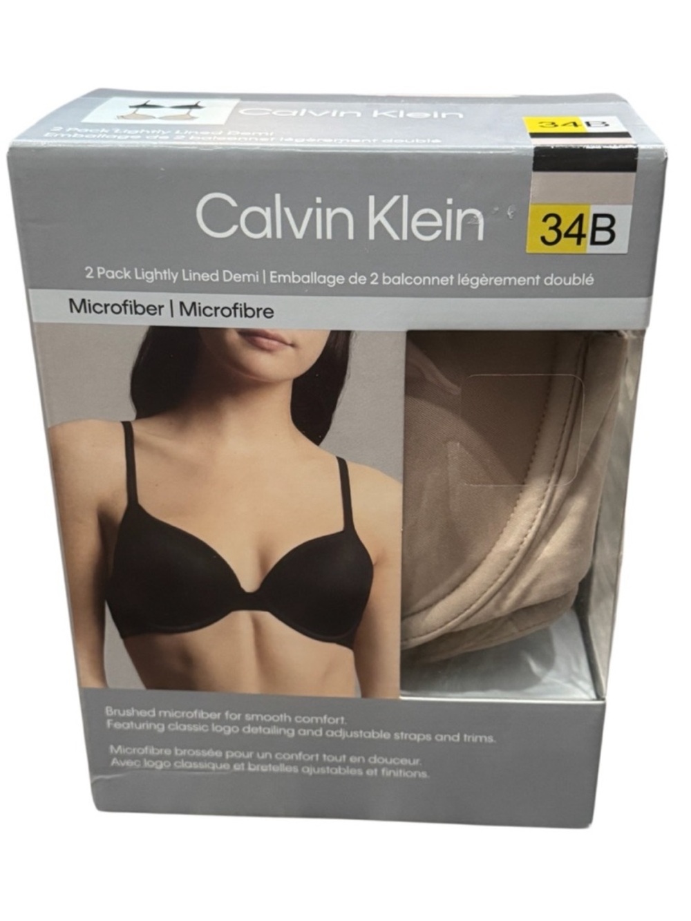 NWT Calvin Klein 2 Pack Microfiber Lightly Lined Demi Bras Black and Nude Bra